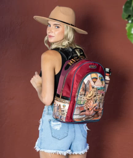 Mochila HEAVEN ON EARTH Nylon - Eco Cuero. Con Porta Celular