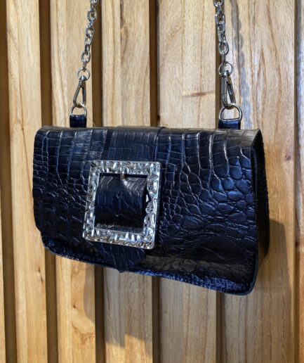Bandolera Milán Níquel (Negro charol croco) FILIPPA